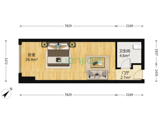 苏荷中心 1室0厅1卫 55平方