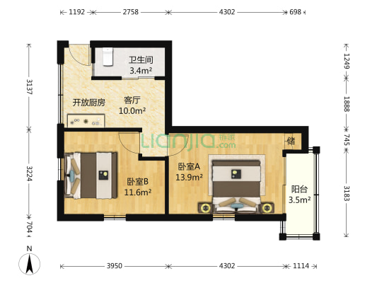 西藏北路693号 2室1厅1卫 51平方