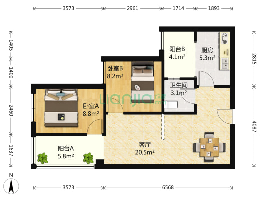 金科一城 2室1厅1卫 63平方