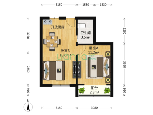 华苑小区 2室1厅1卫 44平方