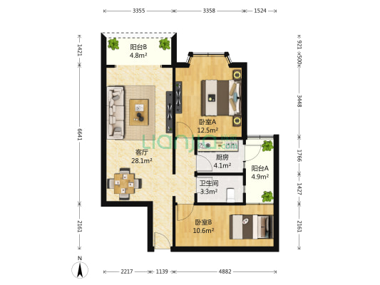 神彩苑 2室1厅1卫 85平方