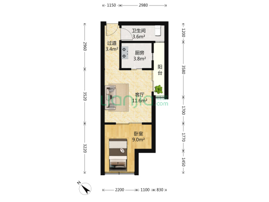 衡辰公寓 1室1厅1卫 58平方