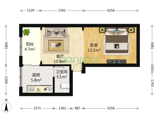 新南路82号 1室1厅1卫 44平方