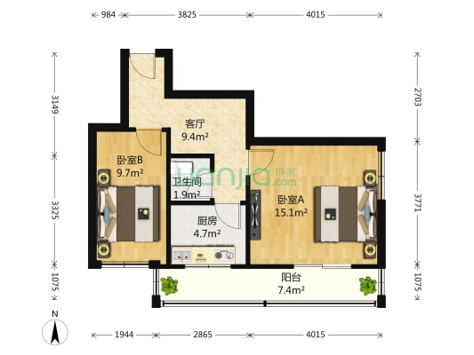 西四环南路50号 2室1厅1卫 53平方