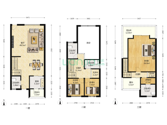 维多利亚D区 3室1厅4卫 173平方
