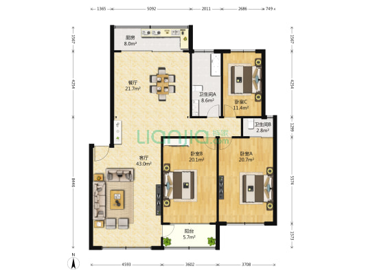 39中朝阳街 3室2厅2卫 157平方