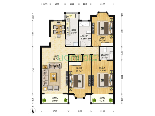 大邦云顶人家 3室1厅2卫 137平方