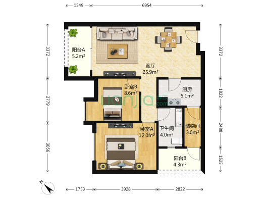 鹭湖宫八区A组团 2室1厅1卫 82平方