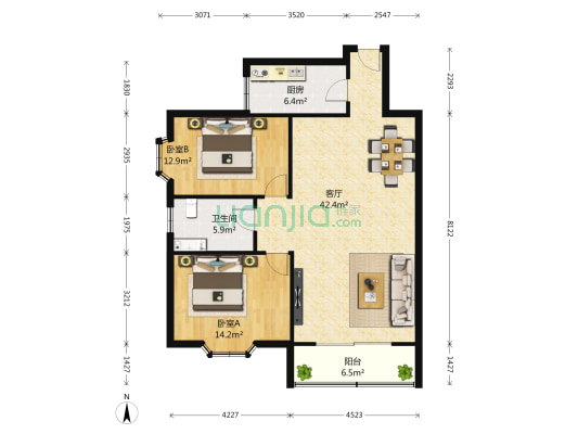 槐苑花园 2室1厅1卫 118平方