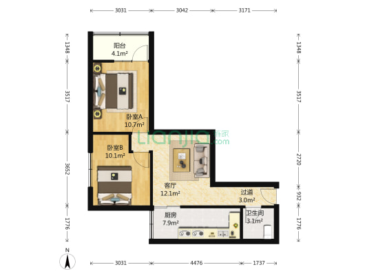 石人南路39号 2室1厅1卫 56平方