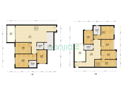 电梯房 顶跃带80平米 私家屋顶花园 六房四卫-户型图