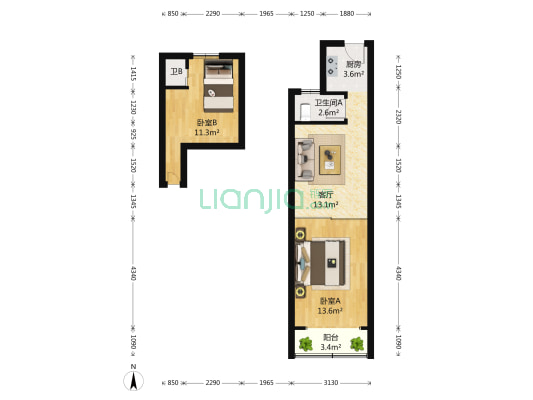 香花桥小区 2室1厅1卫 61平方