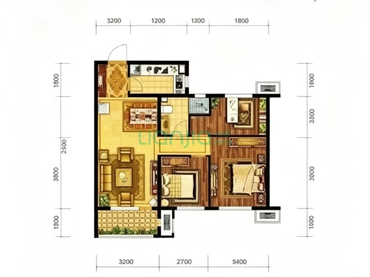 桃源新都孔雀城 3室2厅 南 北-户型图