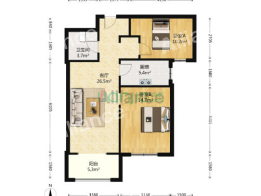 出售全阳两居，出行方便。交通便利，-户型图