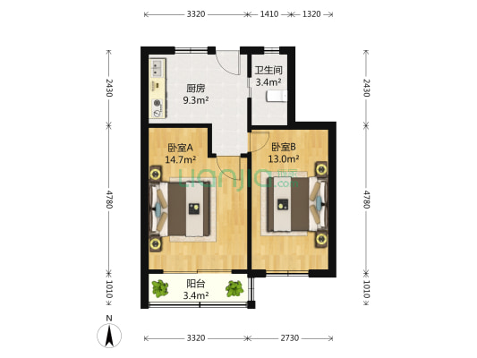 凤城一村 2室0厅1卫 58平方