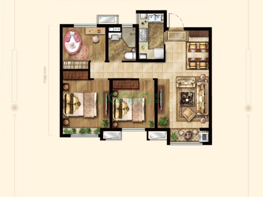 鸿坤理想尔湾 南北 通透三居 精装修没住过-户型图