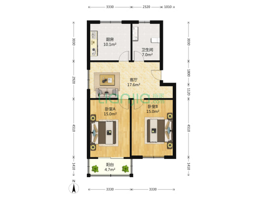 沁春园二村 2室1厅1卫 96平方