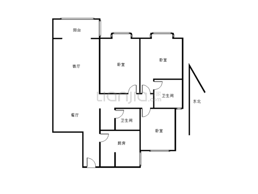 南门大型电梯 花园小区 大三室两厅双卫 户型方正-户型图