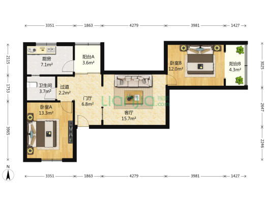 中新街60号 2室1厅1卫 81平方