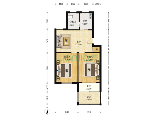 华沙二村 2室2厅1卫 77平方
