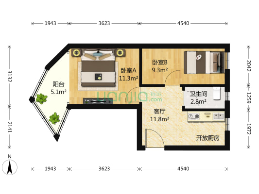 鞍辔坊小区 2室1厅1卫 55平方