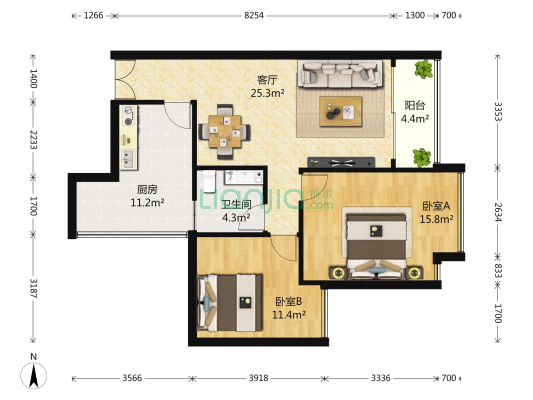 春光港湾 2室1厅1卫 77平方