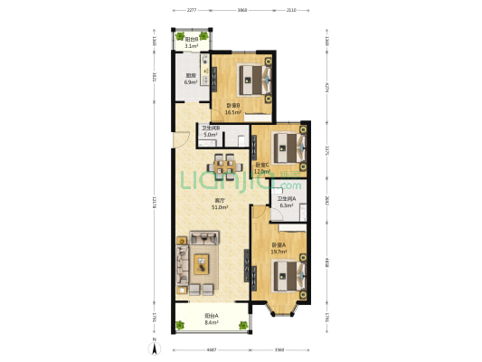 京香福苑 3室1厅2卫 157平方