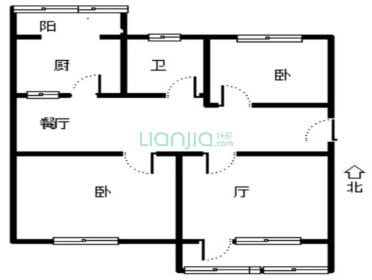 涿州市医院家属院北区 2室1厅 南 北-户型图