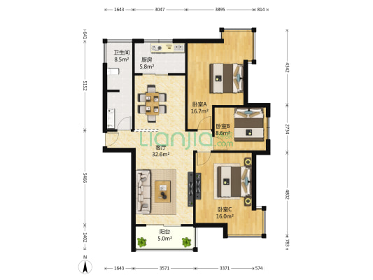 水岸东方2期 3室1厅1卫 122平方