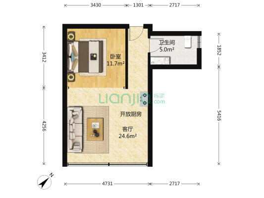 城市之星 1室1厅1卫 63平方