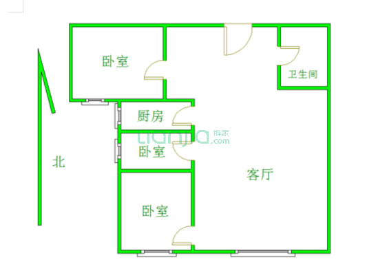 高铁新社区，小区环境好，全南小三居，有钥匙-户型图