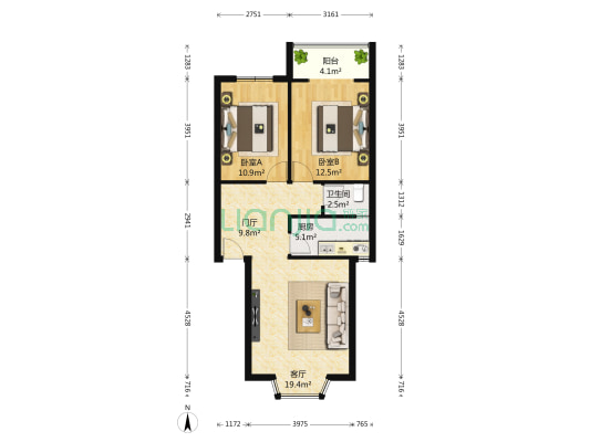 胜利新村11号 2室1厅1卫 84平方