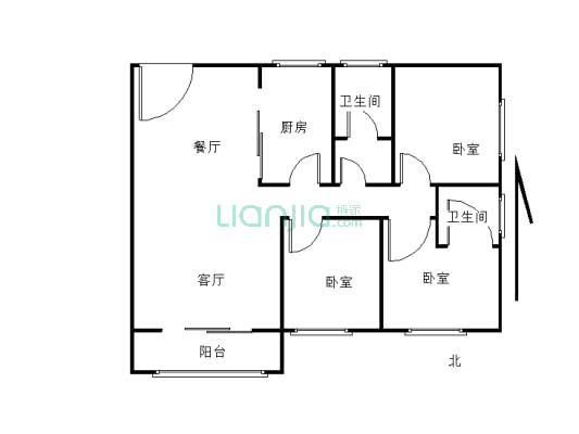 未来域小区，精装修的房子，三室2厅2卫，户型方正-户型图