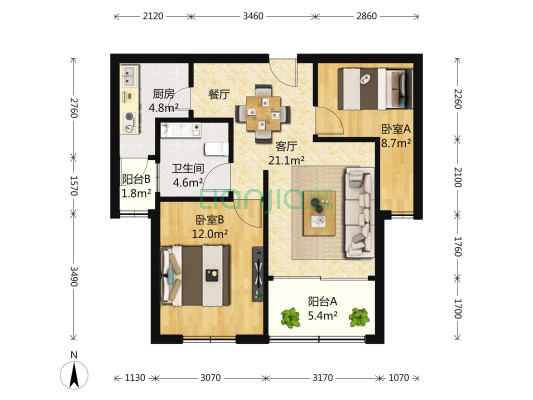 绿地时代名邸二期 2室2厅1卫 0平方