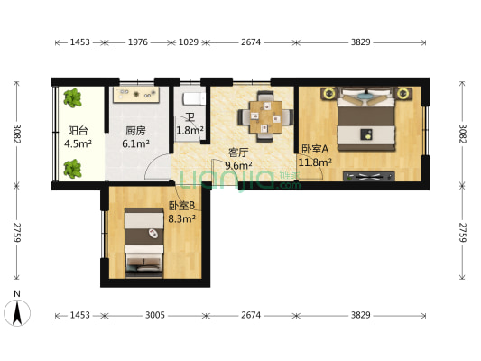 新南路50号 2室1厅1卫 62平方