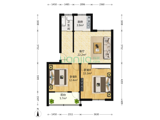 天宝新寓 2室1厅1卫 70平方