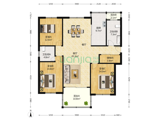 金龙新苑 3室2厅2卫 151平方
