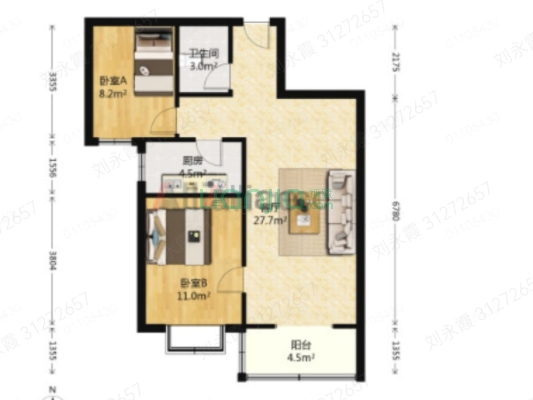 水岸花城 2室2厅 南-户型图