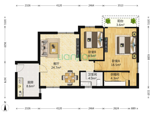 东华大厦 2室1厅1卫 97平方