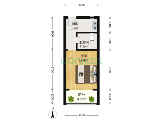 大三小区 1室0厅1卫 29平方