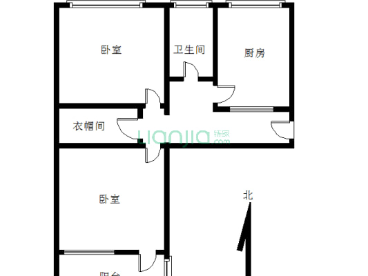 铁道部建厂局家属楼 2室1厅 南-户型图