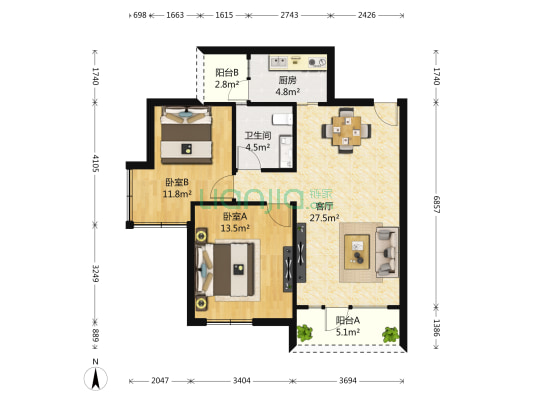 金辉枫尚 2室1厅1卫 85平方