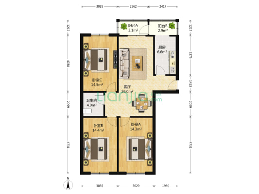 金泰花园 3室1厅1卫 106平方