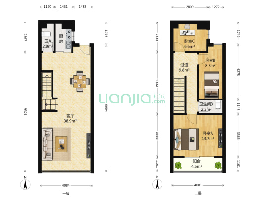 复兴世纪 3室1厅2卫 90平方