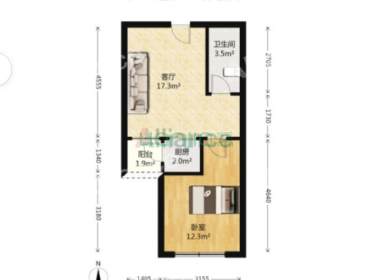 江北万达公寓 2室1厅 南