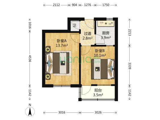 梁庄大街57号院 2室0厅1卫 46平方