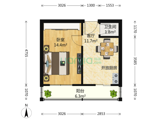 乌江里 1室1厅1卫 41平方
