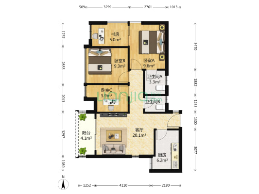 近地铁 口岸物业 满五唯一户型方正厅出阳台住家之选