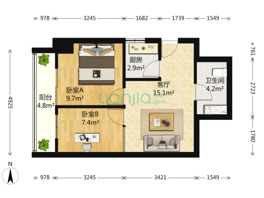 莱安逸境 2室1厅1卫 60平方