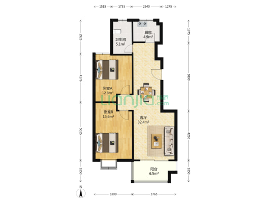 北晨雅居 2室1厅1卫 92平方
